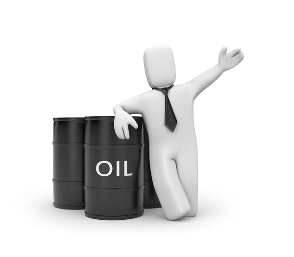 Empresário com barris de petróleo — Fotografia de Stock
