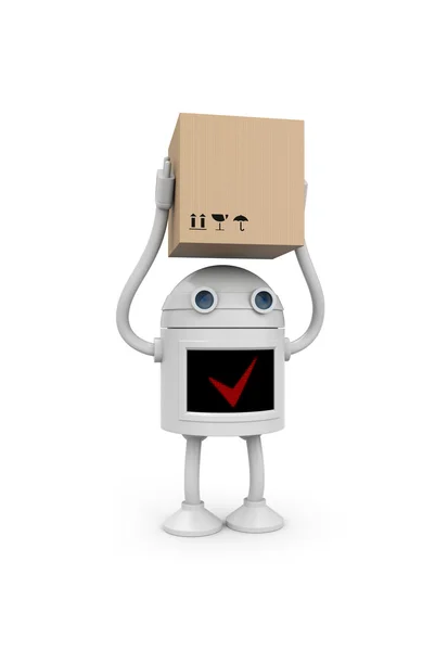 Robot met kartonnen doos — Stockfoto