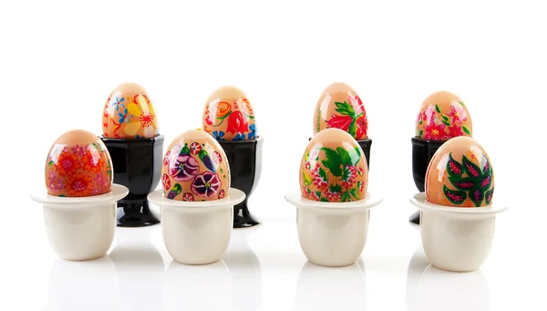 Chicken eggs decorated by children for easter — Stock Photo, Image