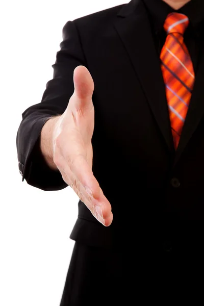 Businessman is shaking your hand in closeup — Stock Photo, Image