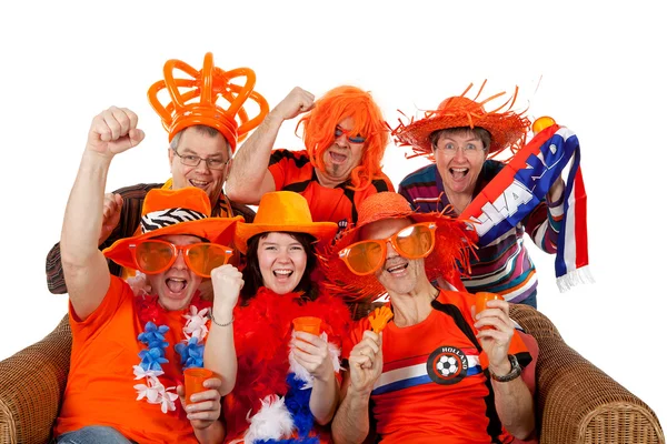 Skupina nizozemských fotbalových fanoušků Stock Snímky