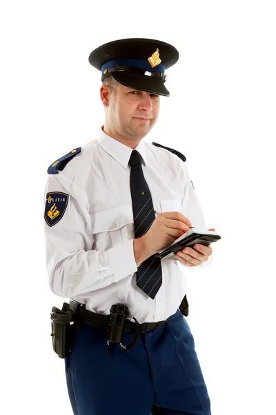 Oficial de policía holandés llenando multa de estacionamiento — Foto de Stock