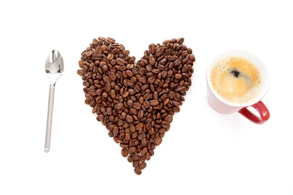 Tekst die ik hou van koffie in de bonen en cup — Stockfoto