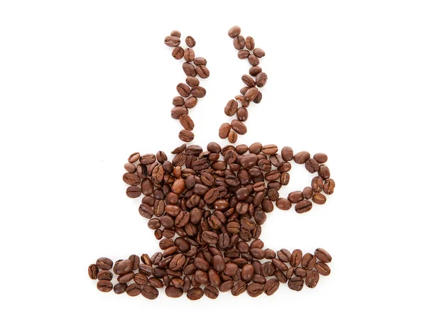 Kaffebönor ordnad in i en form av cup — Stockfoto