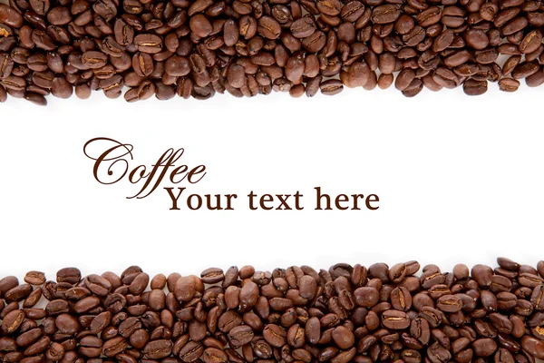 Kaffeebohnen über Weiß mit Textfläche — Stockfoto