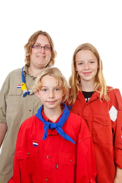 Tři dívky holandské scout — Stock fotografie