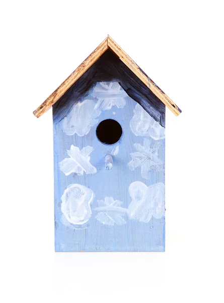 Casa blu per uccelli dipinta da bambini — Foto Stock