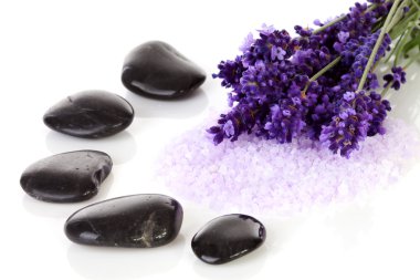 Black pebbles stones and lavender flowers clipart