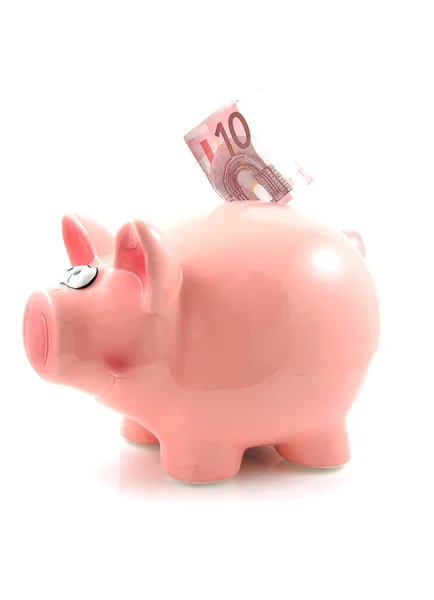 Piggy Bank com dinheiro do euro — Fotografia de Stock