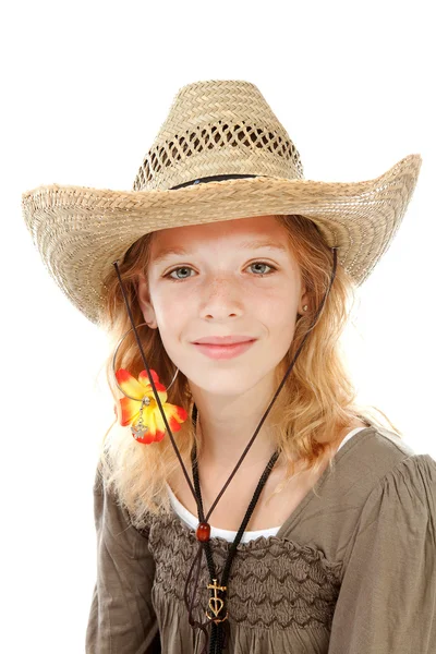 Menina jovem com chapéu ocidental — Fotografia de Stock