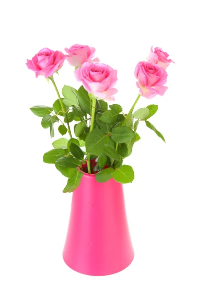 Bouquet of pink roses in vase — Stock Photo, Image
