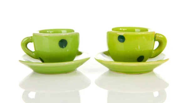 Green dotted tableware cups — Stock Photo, Image