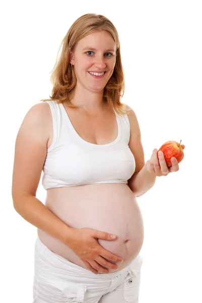 Mulher grávida com maçã saudável — Fotografia de Stock