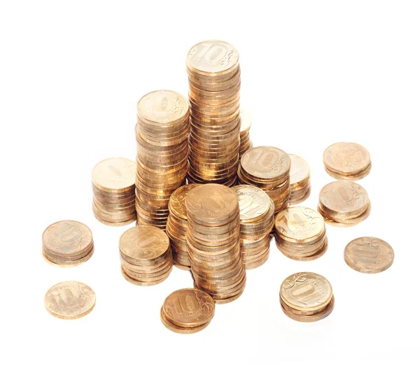 The gold coins on the white background — Stock Photo, Image