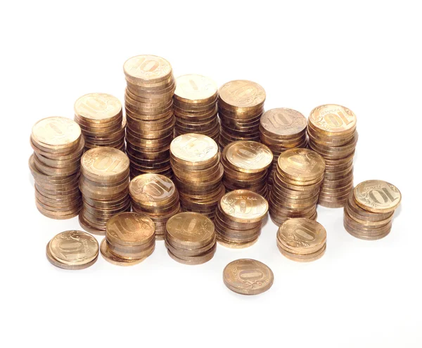 The gold coins on the white background — Stock Photo, Image