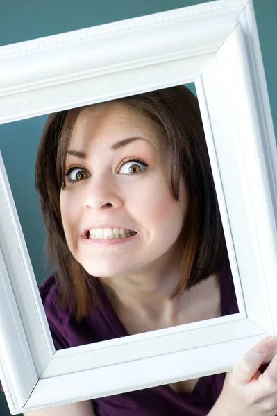 Goofy framed woman — Stock Photo, Image