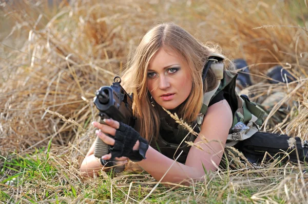 A girl is in a military form — Stock Photo, Image