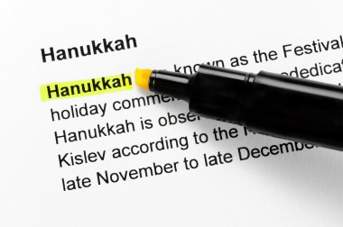 Hanukkah text highlighted in yellow clipart