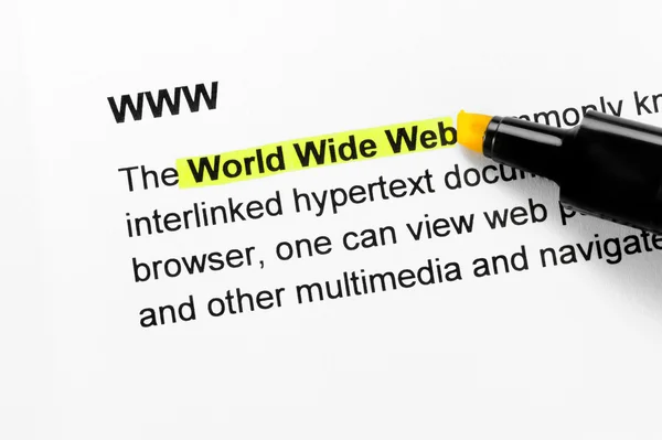 Text im World Wide Web gelb hervorgehoben — Stockfoto