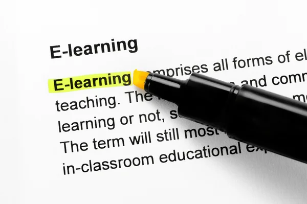 stock image E-learning text highlighted in yellow