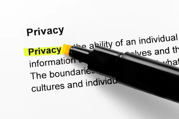 stock image Privacy text highlighted in yellow