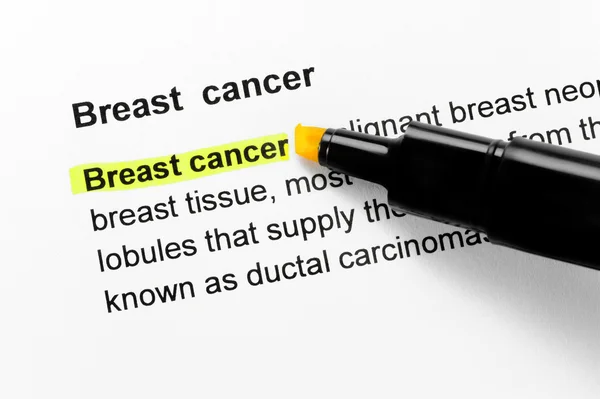 Piersi Rak tekst zaznaczony na żółto — Zdjęcie stockowe