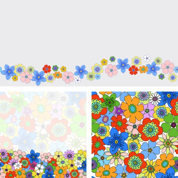 Flores textura bordes sin costura patrón conjunto — Vector de stock