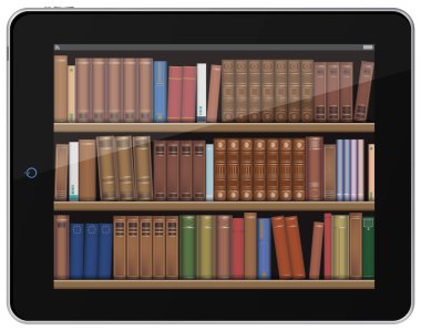 Tablet PC with books. clipart