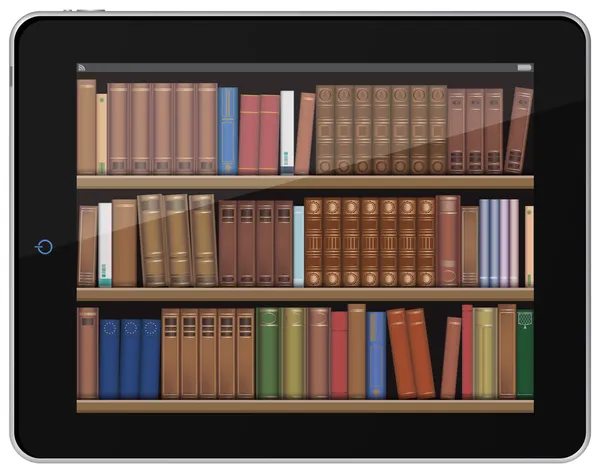 Tablet PC con libros . — Vector de stock