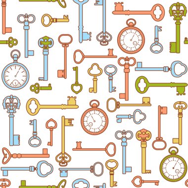 Keys and watch pattern clipart