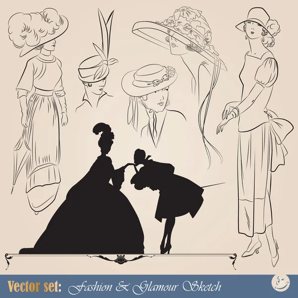 Bosquejo de moda vintage elegante — Archivo Imágenes Vectoriales