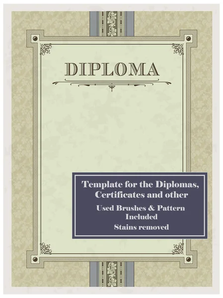 Vintage frame, certificate or diploma template — Stock Vector