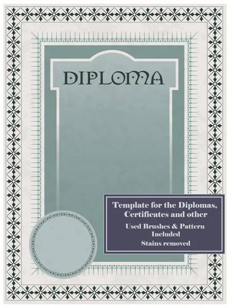 Plantilla de marco, certificado o diploma vintage — Vector de stock