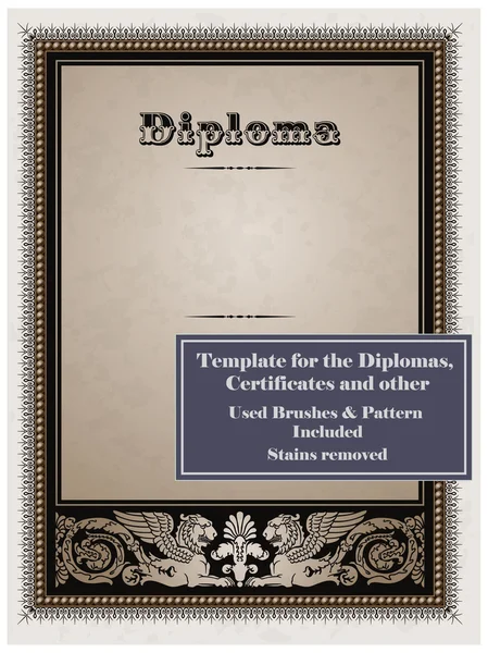 Vintage çerçeve, sertifika veya diploma şablonu — Stok Vektör