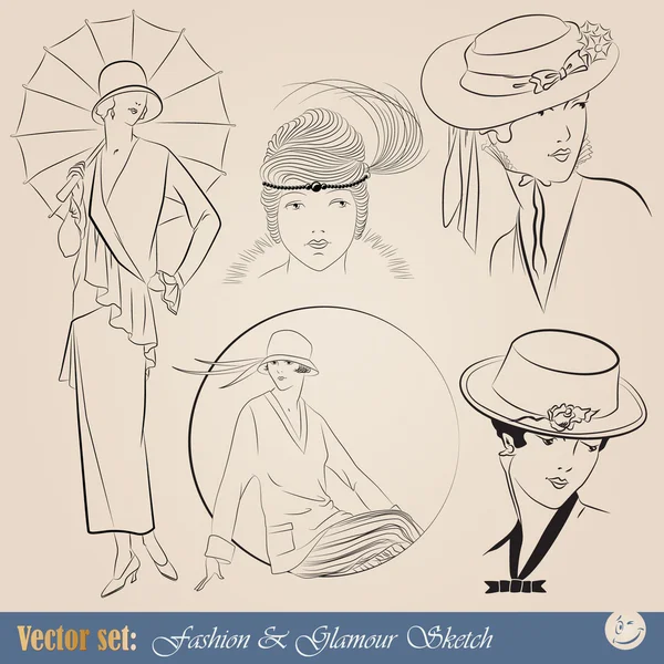 Elegant vintage fashion sketch — Stock Vector
