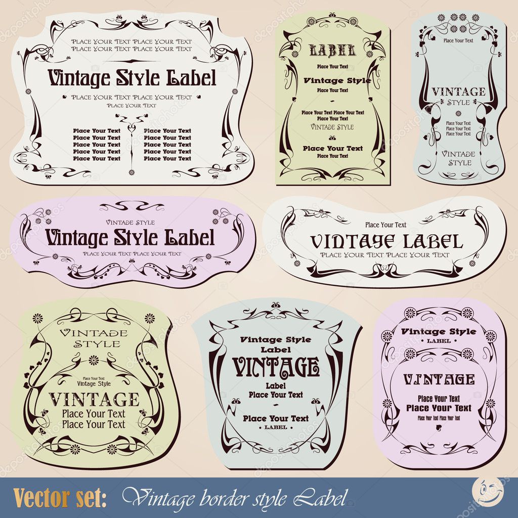 Vintage style labels on different topics