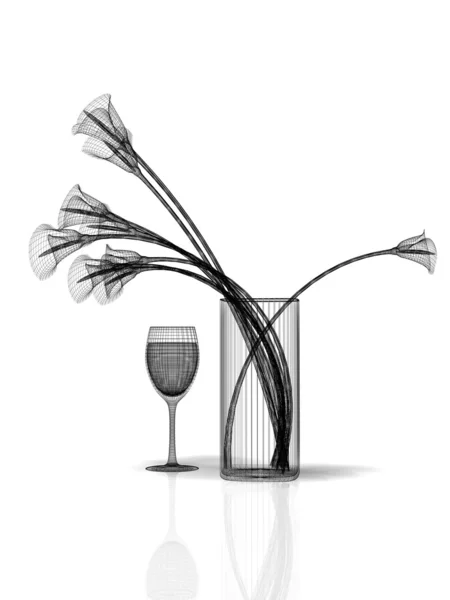 Bunch of flowers and wine glass — Stock Photo, Image