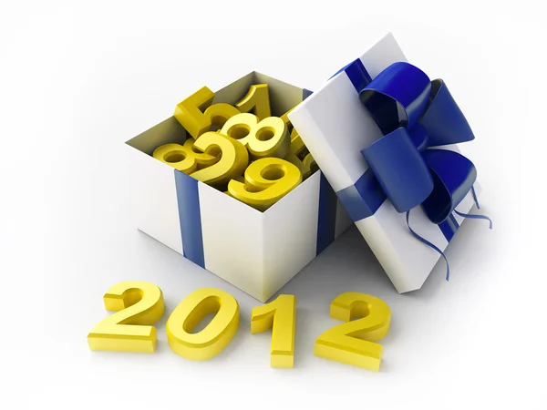 White gift and figures 2012 — Stock Photo, Image
