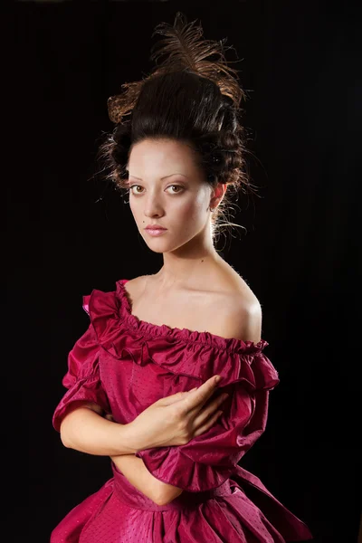 Жінка в бароковому історичному одязі, Молода Модель Історичний портрет — стокове фото
