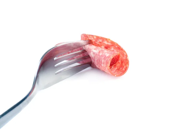 Close up of sausage and a fork — Stock Photo, Image