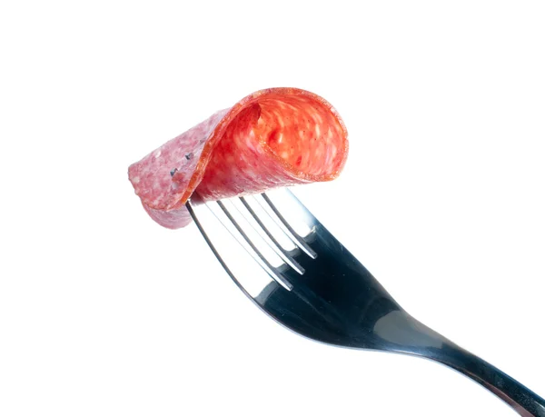 Close up of sausage and a fork — Stock Photo, Image