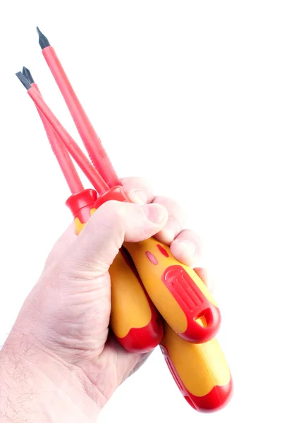 Hand and screwdrivers — Stock Photo, Image