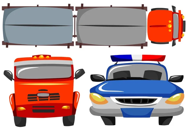 Red truck and patrol car. — Stock Vector