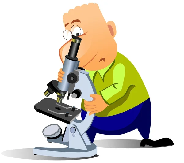 Hombre divertido con microscopio . —  Fotos de Stock