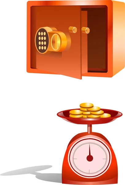 Safe and Basket scale full of gold coins. — Stock Photo, Image