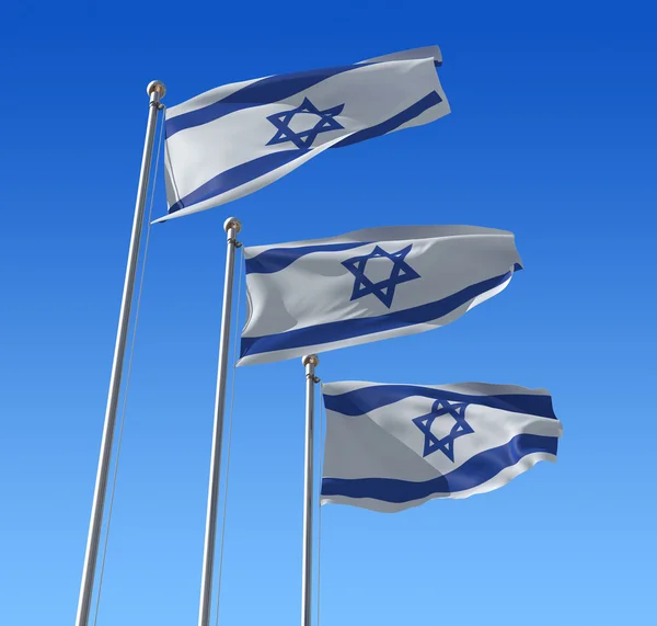 Flags of Israel against blue sky. — Stock Photo, Image