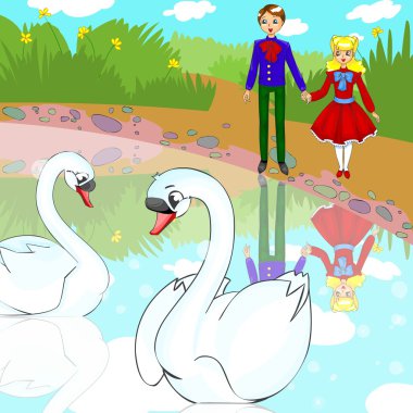 Couple in love swans clipart