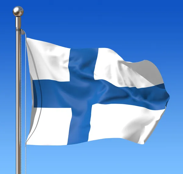 Flagga finland mot blå himmel. — Stockfoto