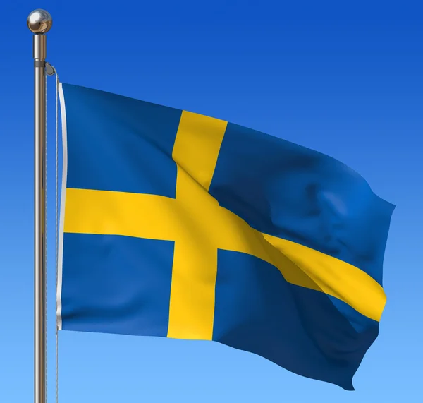 Flaga Szwecji przeciw błękitne niebo. — Zdjęcie stockowe