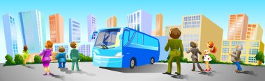 came by bus to buy Real Estate. clipart